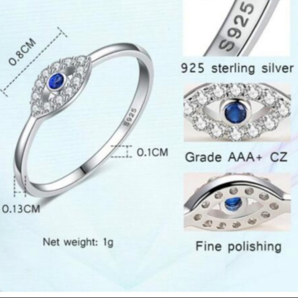 925 Sterling Silver Tiny Lucky Eye Ring - Picture 8 of 9